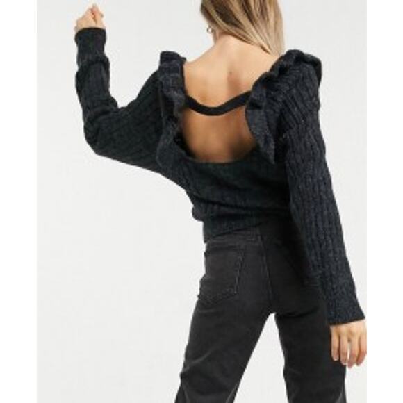 NWT Topshop Ruffle Back Cutout Flutter Boat Neck Sweater MED - Picture 3 of 11